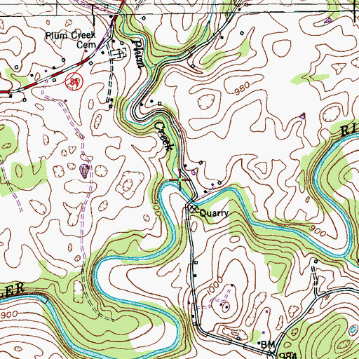 Topographic Map of Plum Creek, TN