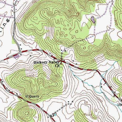 Topographic Map of Hickory Valley Church, TN