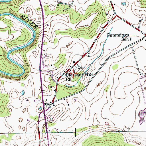 Topographic Map of Pleasant Hill Church, TN