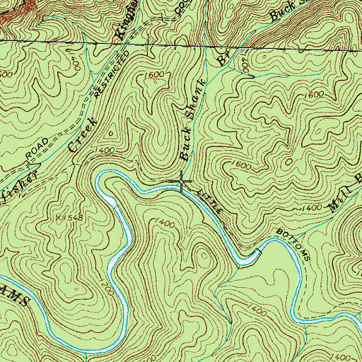 Topographic Map of Buckshank Branch, TN