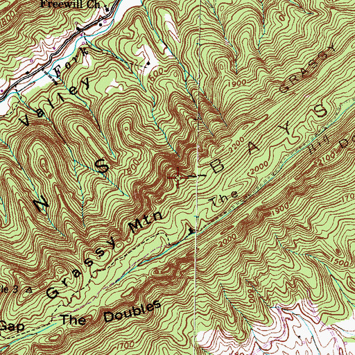 Topographic Map of Grassy Mountain, TN