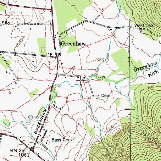 Topographic Map of Greenhaw Creek, TN