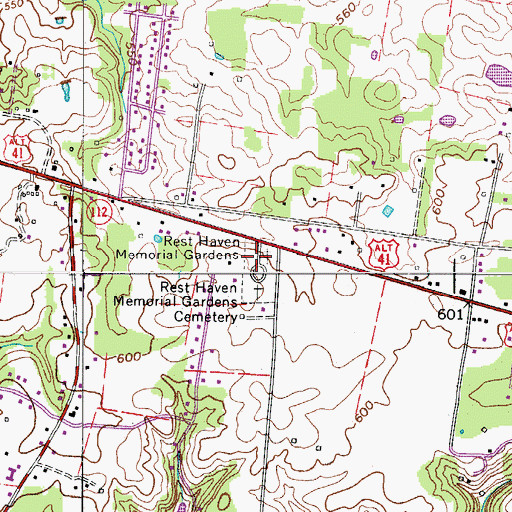 Topographic Map of Rest Haven Memorial Gardens, TN