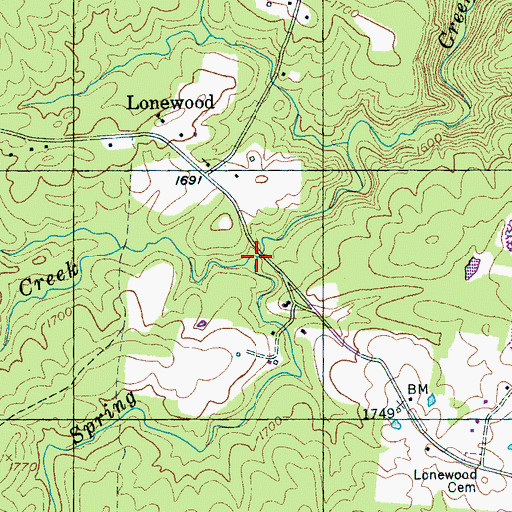 Topographic Map of Simmons Creek, TN