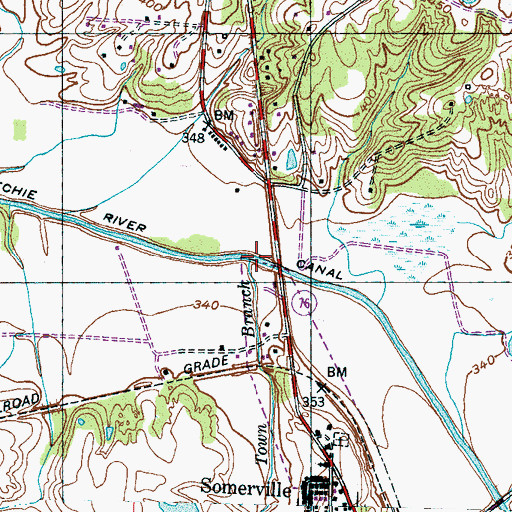 Topographic Map of Town Branch, TN