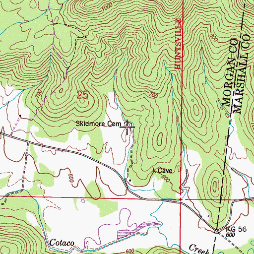 Topographic Map of Skidmore Cemetery, AL