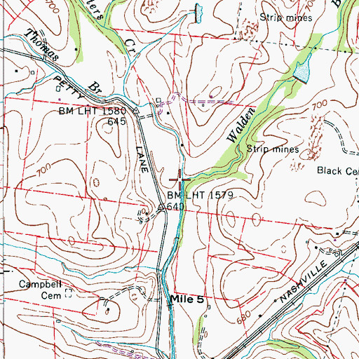 Topographic Map of Walden Branch, TN