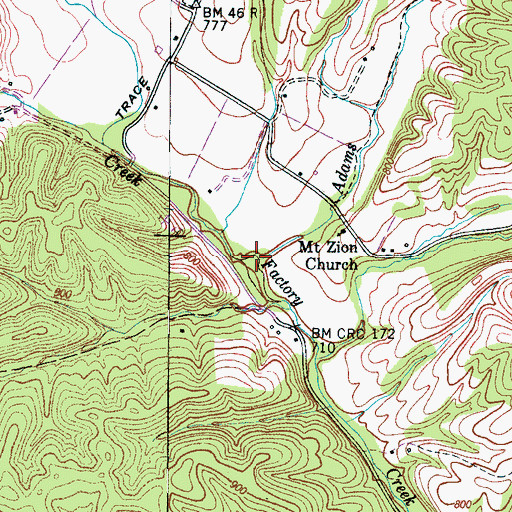 Topographic Map of Adams Branch, TN