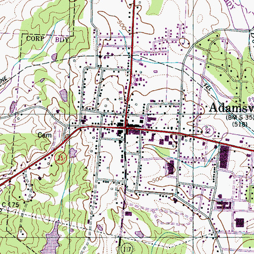 Topographic Map of Adamsville, TN