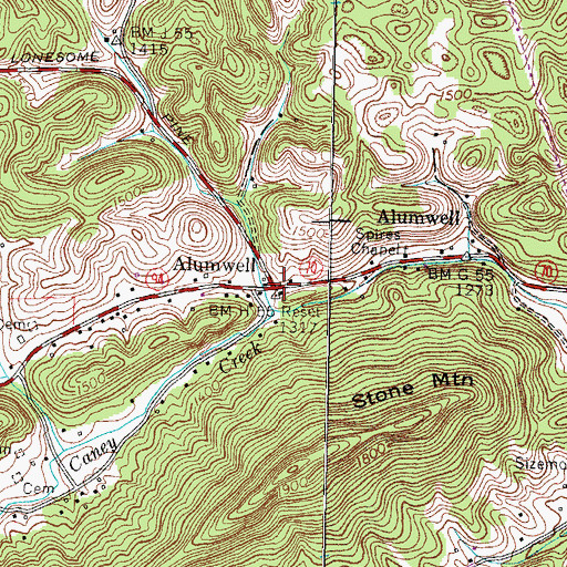 Topographic Map of Alumwell, TN