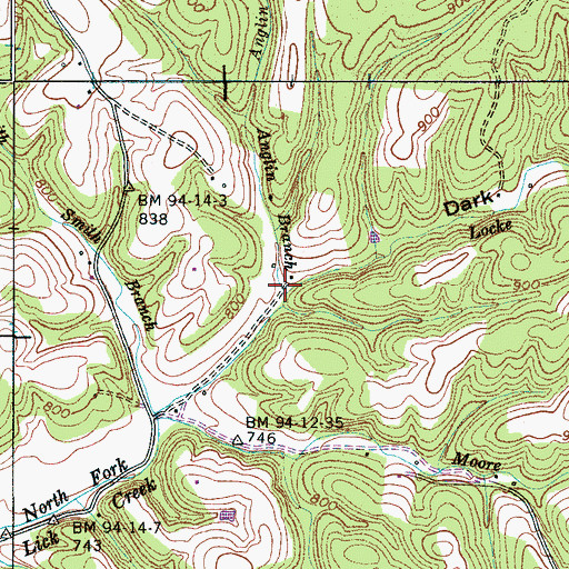 Topographic Map of Anglin Branch, TN