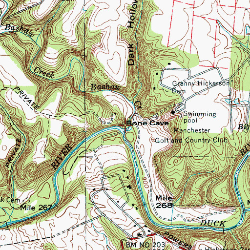 Topographic Map of Bashaw Creek, TN