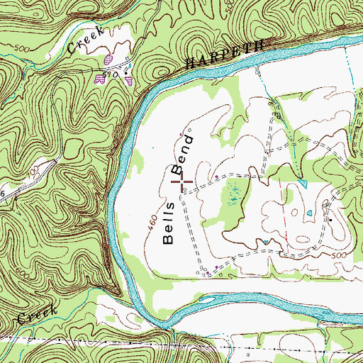 Topographic Map of Bells Bend, TN