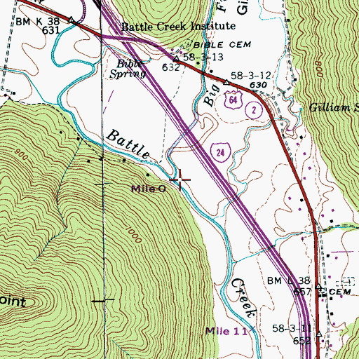 Topographic Map of Big Fiery Gizzard Creek, TN