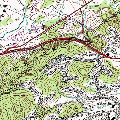 Topographic Map of Blackoak Ridge, TN