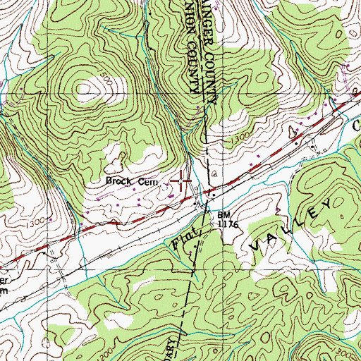 Topographic Map of Brock Cemetery, TN