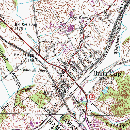 Topographic Map of Bulls Gap, TN