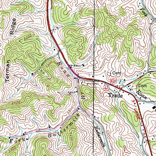 Topographic Map of Buttermilk Branch, TN