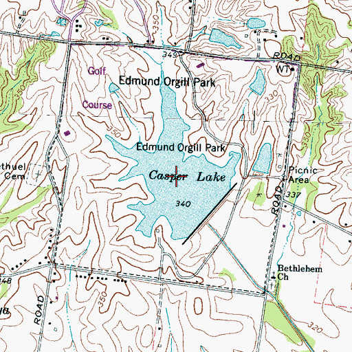 Topographic Map of Casper Lake, TN