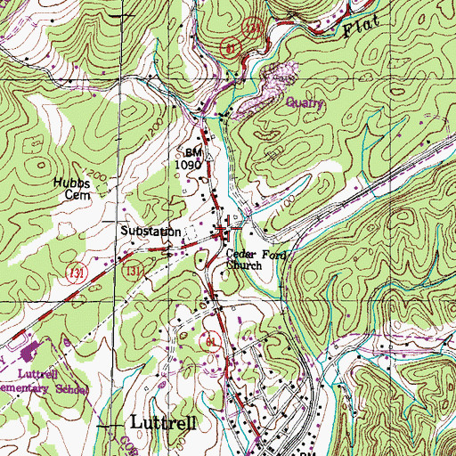 Topographic Map of Cedar Ford Church, TN
