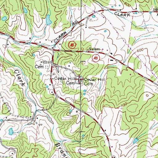 Topographic Map of Cedar Hill Cemetery, TN