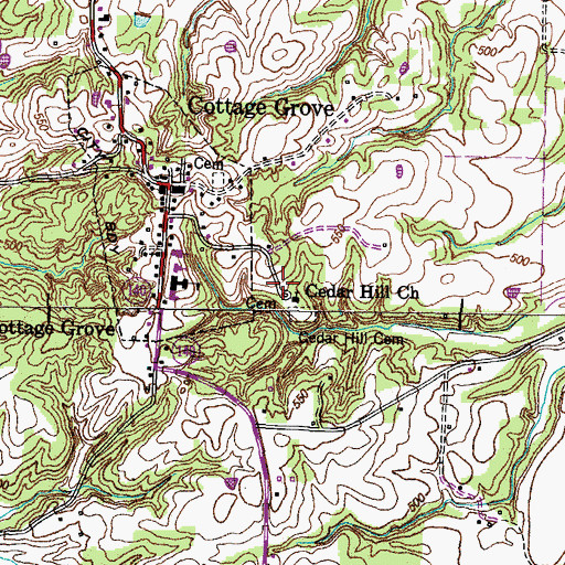 Topographic Map of Cedar Hill Cemetery, TN