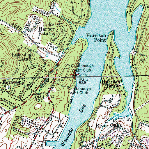 Topographic Map of Chattanooga Yacht Club, TN