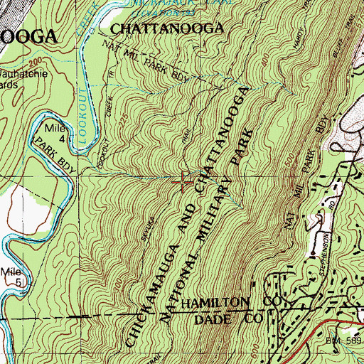 Topographic Map of Chickamauga and Chattanooga National Military Park, TN
