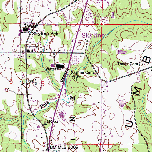 Topographic Map of Skyline Cemetery, AL