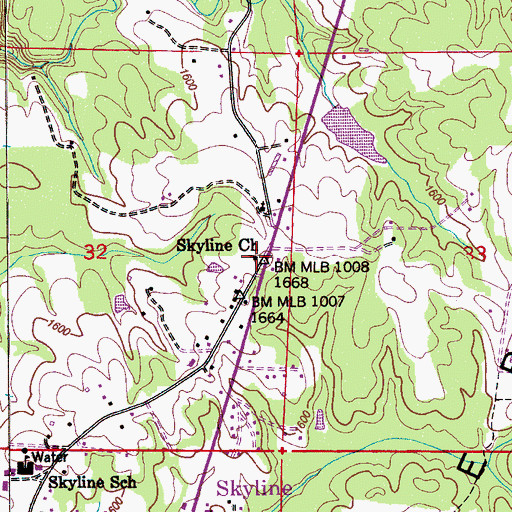Topographic Map of Skyline Church, AL
