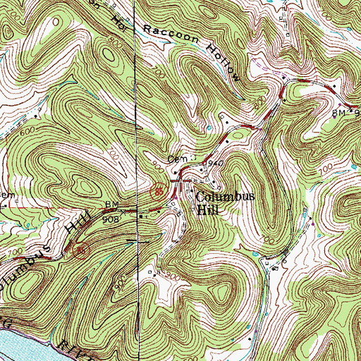 Topographic Map of Columbus Hill, TN