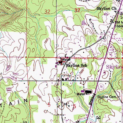 Topographic Map of Skyline School, AL