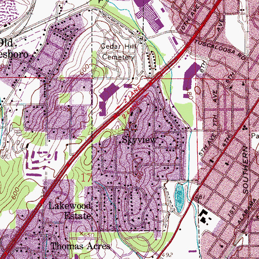 Topographic Map of Skyview, AL