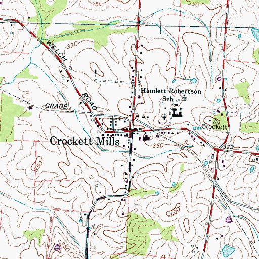 Topographic Map of Crockett Mills, TN