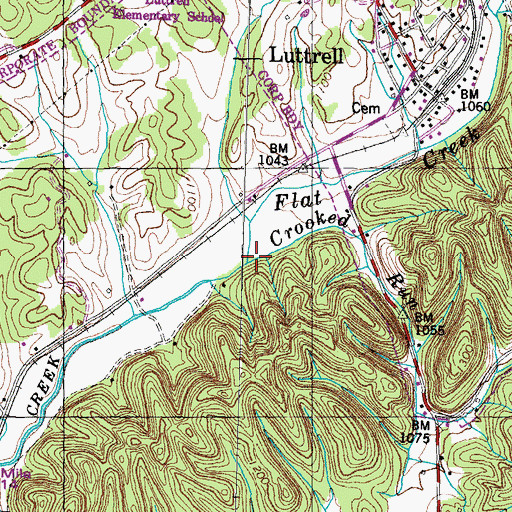 Topographic Map of Crooked Run, TN