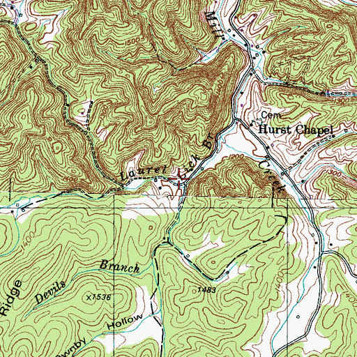 Topographic Map of Devils Branch, TN