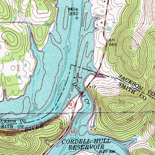 Topographic Map of Dillard Creek, TN