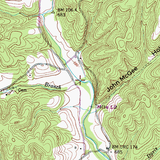 Topographic Map of Double Branch, TN