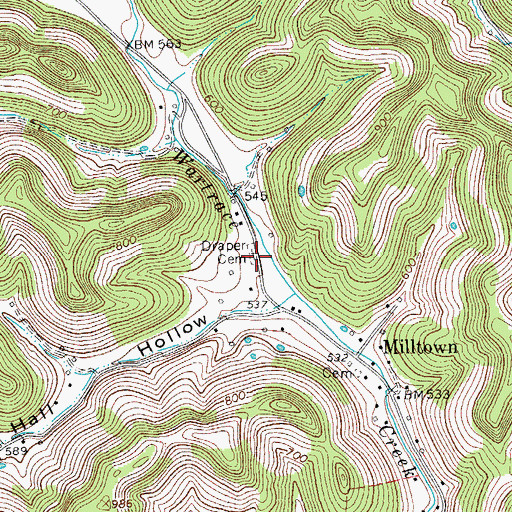 Topographic Map of Draper Cemetery, TN
