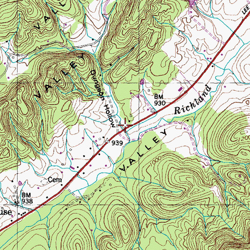 Topographic Map of Dungeon Hollow, TN