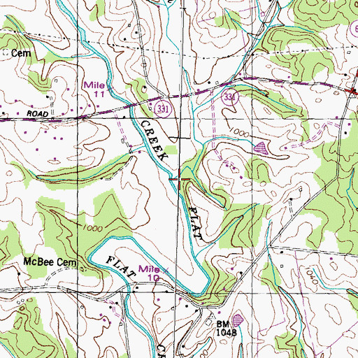 Topographic Map of Dyer Branch, TN