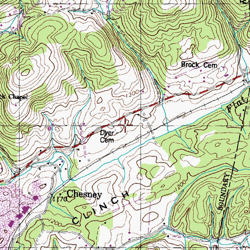 Topographic Map of Dyer Cemetery, TN