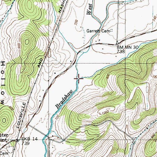 Topographic Map of East Fork Bradshaw Creek, TN