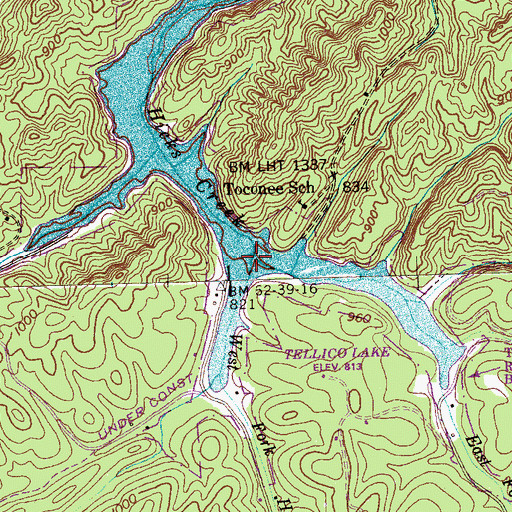 Topographic Map of East Fork Hicks Creek, TN
