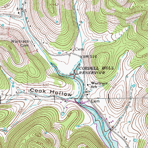 Topographic Map of East Fork Wartrace Creek, TN