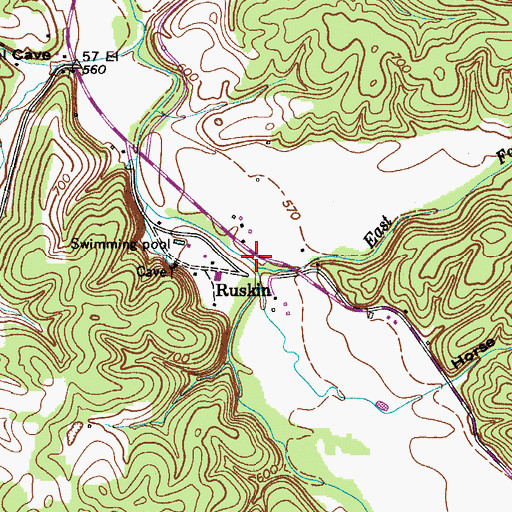 Topographic Map of East Fork Yellow Creek, TN
