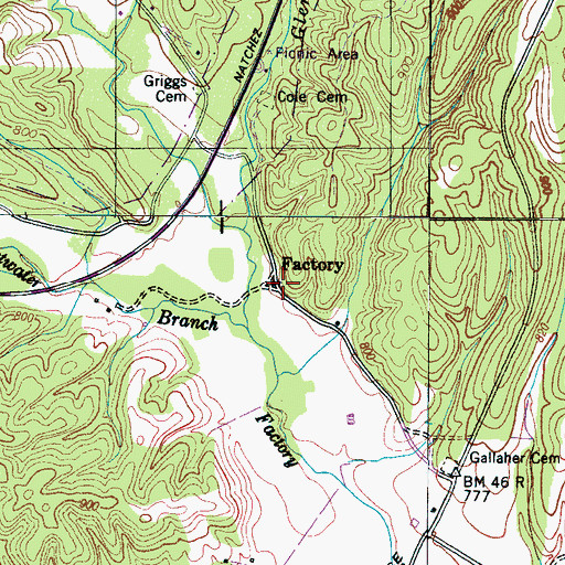 Topographic Map of Factory, TN