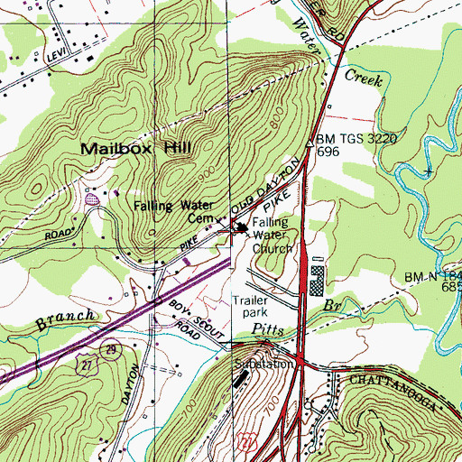 Topographic Map of Falling Water Cemetery, TN