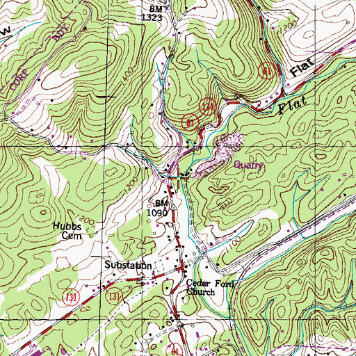 Topographic Map of Flat Creek Valley, TN