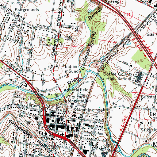 Topographic Map of Goodman Spring Branch, TN